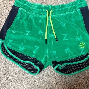 Green and Black Zumba Shorts with Yellow Drawstring